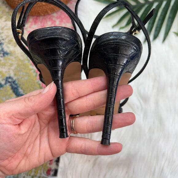 Express Black Pointed Toe Croc Strappy Ankle Strap Stiletto Heel Cocktail 8 - Picture 5 of 6